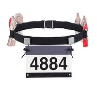 Triathlon, fascia per numero di partenza triathlon, cintura da corsa per uomo e donna, cintura sportiva, cintura regolabile con portatarga e 6 supporti in gel (nero)