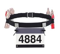 Triathlon, fascia per numero di partenza triathlon, cintura da corsa per uomo e donna, cintura sportiva, cintura regolabile con portatarga e 6 supporti in gel (nero)