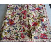 Tribal Asian Textiles 026 - Copriletto etnico Kantha, stampa con uccelli, realizzato a mano, per letto king-size, dimensioni: 228 x 274 cm
