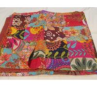 Tribal Asian Textiles Copriletto fatto a mano in puro cotone, per letto matrimoniale, motivo Kantha, trapunta, reversibile, 25 cm