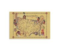 Tribal Nations Map Poster, Native American Cultures Before 1492, Anthropological Wall Decor for History Buffs, Teachers or Museum Gift Shop(Framed,08x12inch(20x30cm))