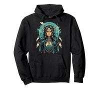Tribal Warrior Donna Fantasy Ritratto con Piume Gioielli Felpa con Cappuccio