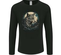 Tribal Wolf with The Moon - Maglietta a maniche lunghe da uomo con lupo mannaro Lycan, Nero , M