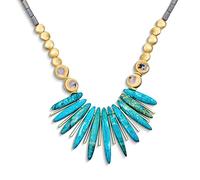 Tribale Comprimere Blu Turchese Spike Gemstone Perline Irregolari Pietra Fan Dichiarazione Collare Collare Collane Pettorina Gioielli Occidentali Per Donne Placcato Oro Perline E Chiusura Regolabile