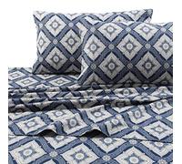 Tribeca Living 200 gsm Stripe Printed Deep Pocket Flannel Sheet Set, Full, Blu, Damask, Twin XL