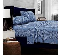 Tribeca Living Atlantis Stampato Tasca Profonda Cotone Egiziano Set, Multicolor, California King