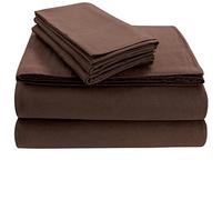 Tribeca Living Luxury Solid Flannel Deep Pocket Sheet Set, Flanella, Chocolate, California King