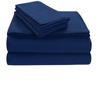 Tribeca Living Luxury Solid Flannel Deep Pocket Sheet Set, Flanella, Dark Blue, King