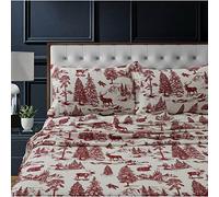 Tribeca Living MTOILSHEETQUDR - Set di lenzuola con tasca profonda, per letto matrimoniale, motivo cervo, rosso
