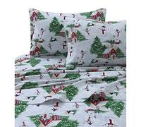 Tribeca Living Plaid Moose Stampato Flanella Tasca Profonda Lenzuolo Set, Multicolore, Snowman Red/Green, California King