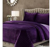 Tribeca Living Set copripiumino per letto matrimoniale king size, 3 pezzi, include trapunta sovradimensionata e due federe, velluto morbidissimo da 260 g/m², viola