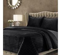 Tribeca Living Set copripiumino per letto queen size in velluto, 3 pezzi, include trapunta sovradimensionata e due federe, velluto morbidissimo da 260 g/m², nero