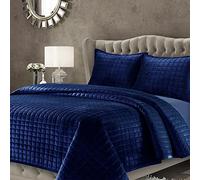 Tribeca Living Set copripiumino per letto queen size in velluto, 3 pezzi, include trapunta sovradimensionata e due federe, velluto morbidissimo da 260 g/m², blu navy