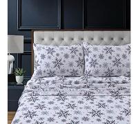 Tribeca Living Set di lenzuola in 100% flanella di cotone, 200 g/m², con tasca profonda, ultra morbide e accoglienti, per letto king size, Let it Snow
