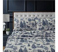 Tribeca Living Set di lenzuola in 100% flanella di cotone, 200 g/m², con tasca profonda, ultra morbide e accoglienti, per letto king size, motivo cervo blu navy