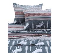 Tribeca Living Set di Lenzuola in 100% Flanella di Cotone, con Tasca Profonda, 170 g/m², Biancheria da Letto Ultra Morbida e Confortevole, per Inverno, King Size, Renne Invernali