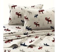 Tribeca Living Set di Lenzuola in 100% Flanella di Cotone, con Tasca Profonda, 170 g/m², Biancheria da Letto Ultra Morbida e Accogliente per l'inverno, per Letto Matrimoniale XL, Motivo Alce Scozzese