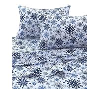 Tribeca Living, Set di Lenzuola in 100% Flanella di Cotone, con Tasca Profonda, 170 g/m², Biancheria Ultra Morbida e Accogliente per l'inverno, per Letto King, Motivo Fiocchi di Neve