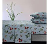Tribeca Living Set di lenzuola in flanella ultra morbida, 170 g/m², con tasca profonda, accogliente biancheria da letto invernale per letto matrimoniale, colore: blu floreale