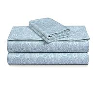 Tribeca Living Set di lenzuola in percalle di cotone per letto matrimoniale XL, con tasca extra profonda, 300 fili, stampa Danielle Paisley blu