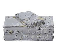 Tribeca Living Set di lenzuola per letto king size, in morbido rasatello di cotone a 300 fili, stampa floreale con tasche extra profonde, 4 pezzi, colore: grigio argento/multicolore