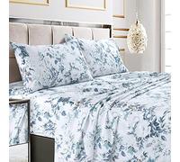 Tribeca Living Set di lenzuola per letto matrimoniale XL, in morbido rasatello di cotone 300 fili, stampa floreale con tasche extra profonde, set di biancheria da letto da 3 pezzi, colore: blu