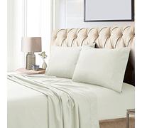 Tribeca Living Soft Egyptian Cotton Sateen Solid Sheets And Pillowcase Set, Extra Deep Pocket Lenzuola, Cotone, Avorio, California King