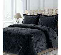 Tribeca Living VENICEDUVET Venice Velvet - Set copripiumino oversize in tinta unita, 3 pezzi, king size, nero