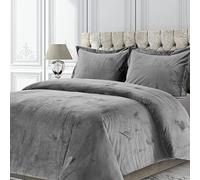 Tribeca Living VENICEDUVETKIGR - Set copripiumino in velluto a tinta unita, per letto king size, colore: Grigio fumo