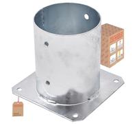 TRIBECCO® Piastra di ancoraggio con manicotto a vite per palo rotondo in legno, palo zincato a caldo manicotto per fissaggio a terra, supporto per recinzioni, piastra di base, diametro 120 mm