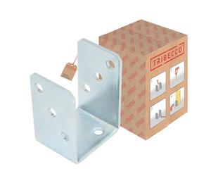 TRIBECCO® Scarpone a U da avvitare, scarpa di supporto a U 71 x 60 x 105 mm, per pali quadrati in legno, acciaio piatto zincato a caldo 4 mm, ancoraggio a pali per tasselli