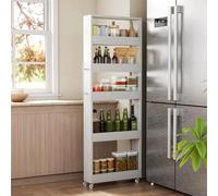 Tribesigns Carrello Cucina Stretto 5 Ripiani 160 cm, Scaffalatura Mobile con Ruote e Maniglia per Spazi Stretti,Carrellino Estraibile in Legno per Cucina, Frigorifero, Lavatrice, Bianco
