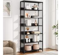 Tribesigns Etagere Libreria a 6 ripiani, 190 cm, libreria industriale alta, con 6 ripiani aperti per soggiorno, camera da letto (1, nero)