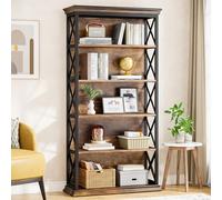 Tribesigns Libreria a 6 ripiani, 180 cm, libreria industriale da pavimento, 5 ripiani, libreria alta per casa, ufficio, soggiorno, camera da letto, marrone e nero