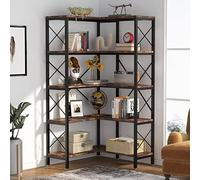 Tribesigns Libreria angolare a 5 ripiani, grande e moderna, scaffale angolare alto a 5 piani, scaffale portaoggetti con telaio in metallo per soggiorno, casa e ufficio (marrone)