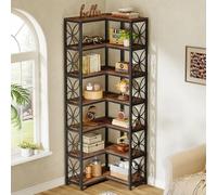 Tribesigns Libreria Angolare da 200 cm, Scaffale Angolare a Forma di L in Legno con 7 Ripiani, Stile Industriale, Angoliera Soggiorno per Soggiorno, Cucina, Ufficio, Marrone Rustico e Nero