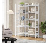 Tribesigns Libreria industriale a 5 ripiani, altezza 180 cm x larghezza 119 cm, libreria autoportante doppia larga per riporre ed esporre, librerie in legno e metallo, per soggiorno, casa, ufficio