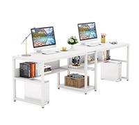 Tribesigns Scrivania per due persone con libreria, 78,7 cm, scrivania doppia per due persone, scrivania rustica con ripiano per casa e ufficio (bianco)