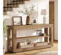 Tribesigns Tavolo consolle in legno, 160 cm, con 3 ripiani, in stile rustico, per ingresso, soggiorno, sala da pranzo, marrone