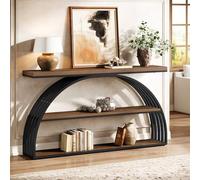 Tribesigns Tavolo Consolle Ingresso, 160 cm, Tavolo Lungo in Stile rustico con Telaio Arcuato, Console Divano Industriale a 3 Livelli Posteriore Divano per Salotto Corridoio Marrone Rustico