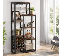 Tribesigns Wine Rack Freestanding Floor, portabottiglie per vino a 5 livelli con portabicchieri e portabottiglie, espositore per vino industriale