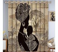 Tribù Tende a Pannello 2 Pannelli con Occhielli, Africa Madre Bambino, Oscuranti Trattamento della Finestra per Camera da Letto, Tende cameretta bambini 140L x 260A cm, Marrone chiaro