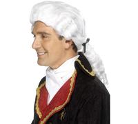 Tribunale Parrucca Bianco Nero Nastro & Occhielli da Uomo Adulto Smiffys Costume