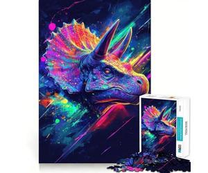 Triceratopo Neon Puzzle per Adolescenti 1000 Pezzi Puzzle Gioco Intelligente Rilassante Schema di Assemblaggio Regalo Perfetto (38x52cm)