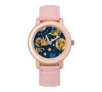 Triceratopss Dinos in Space Dinosaur Orologio da polso da donna, elegante, analogico, al quarzo, cinturino in pelle, Stile:, regular, Cinturino