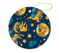Triceratopss Dinos in Space Dinosauro Albero di Natale Ciondolo rotondo in ceramica Ornamenti di Natale per la decorazione della casa delle feste 1 pz