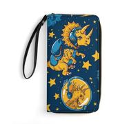 Triceratopss Dinos in Space Dinosauro Portafogli da polso per uomo donna portafoglio lungo in pelle pochette per carte di credito con cordino, Stile:, 19.7x10.5cm