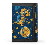 Triceratopss Dinos in Space Dinosauro Trifold Portafoglio Carino Slot per Carte Titolare Frizione Portafogli per Uomo Donna, Stile:, Taglia unica