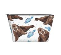 Tricheco marrone dell'acquerello, Borsa da toilette Borsa per trucco Borsa per cosmetici Borsa da toilette da viaggio portatile