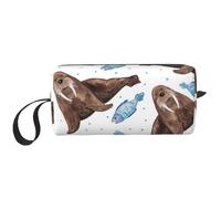 Tricheco marrone dell'acquerello, Borsa per il trucco Borsa per cosmetici Borsa da toilette da viaggio portatile Borsa per trucco Organizer